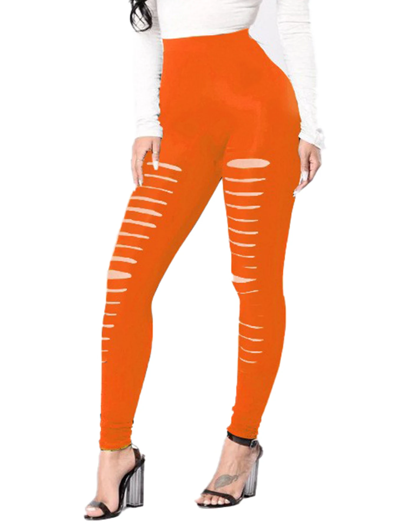 Europe And The United States Spring And Summer Female Orange Red Tight Front Hole Leggings Female High Stretch Fashion Leggings