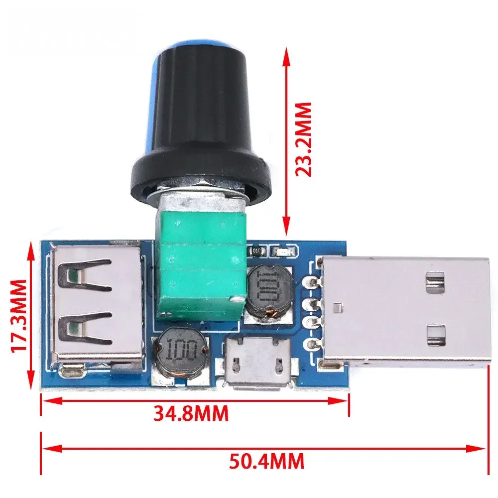 Adjustable USB Fan Speed Controller – 5V to 12V Stepless Governor Module with Male/Female USB Type-A Adapters