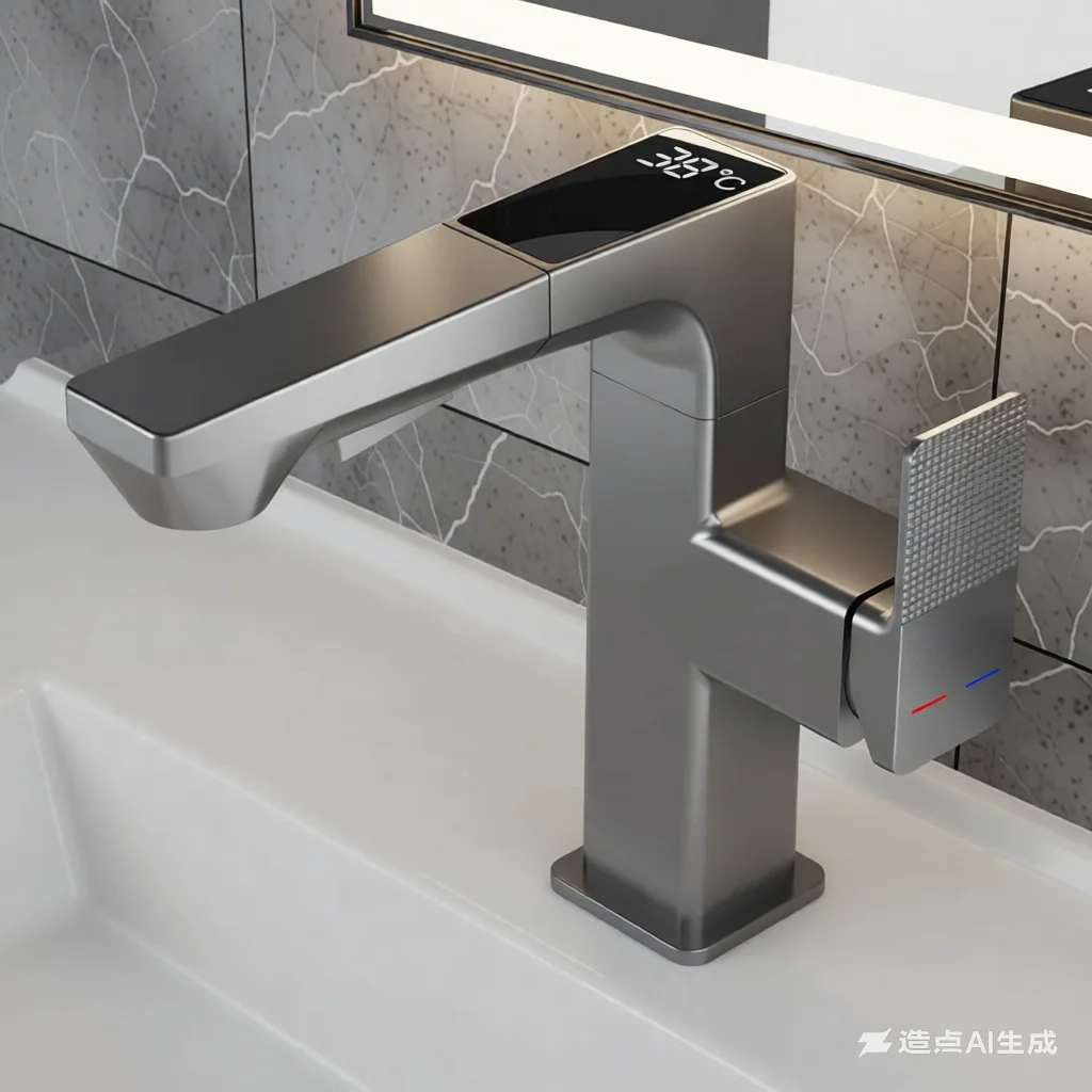 Square Pullout Faucet w/ Dig Display, Dual Spray/Stream, Hot/Cold, 360 Swivel, Lead-Free Brass, Wtr-Saving, Easy Instl, Sink