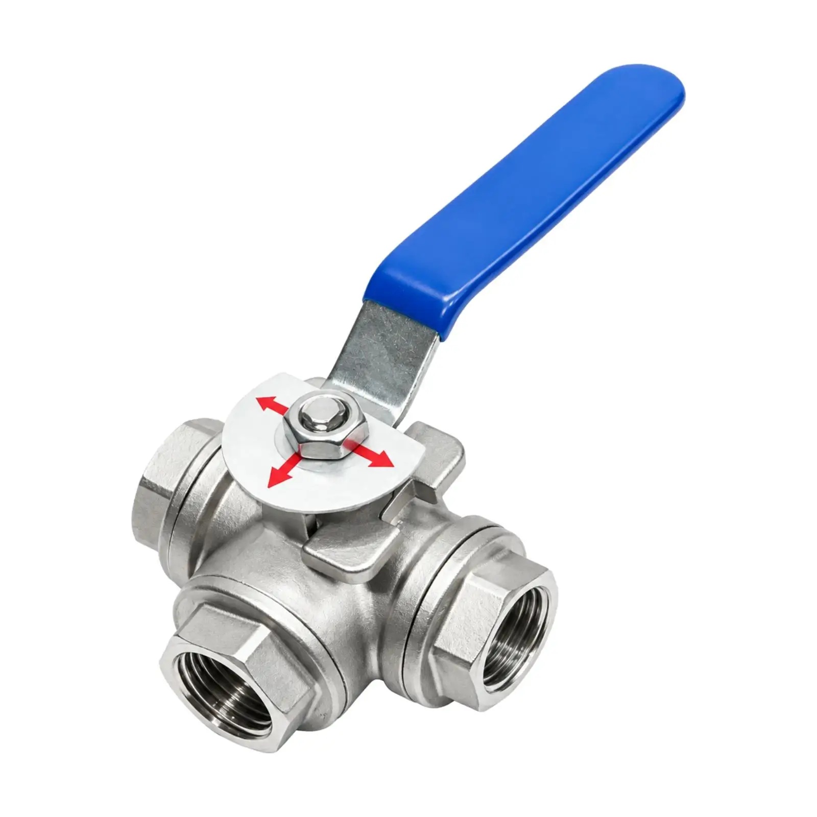 Silver Threaded Fluid Control Valve 304 Stainless Steel Lever Handle Ball Faucet for Water Line Switching Task