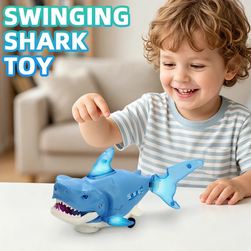 Electric Pets Multifunctional Swaying Shark Color-changing Music Light Artificial Animal Car Model Toys for Children Boys Gifts