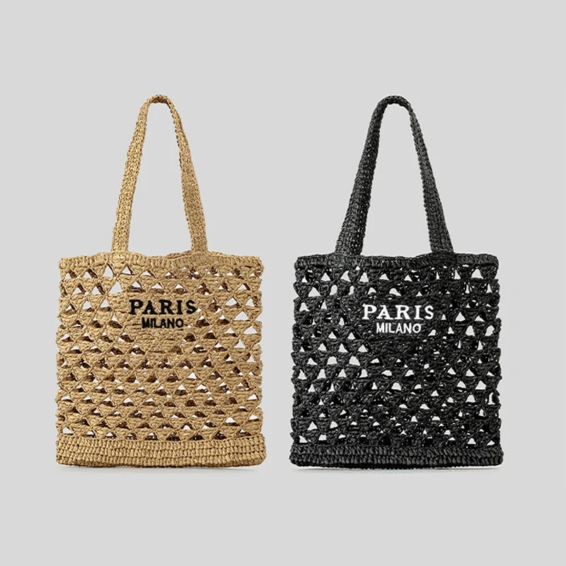 Casual Hollow Out Straw Tote Bag Designer Letters Weave Handbags Trending Large Capacity Handmade Summer Beach Shoulder Bags