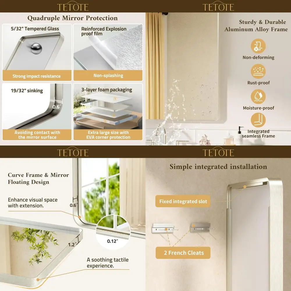 

Зеркало для ванной комнаты в современном фермерском доме 24x32 дюйма с рамой из матового никеля и закаленным стеклом для настенного монтажа (горизонтальное или