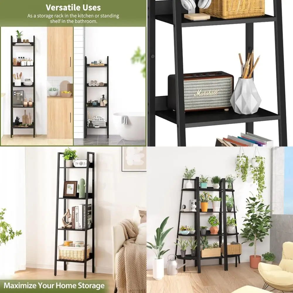 

4-Tier Tall Corner Ladder Bookshelf, Industrial Style, Space-Saving Storage for Home & Office