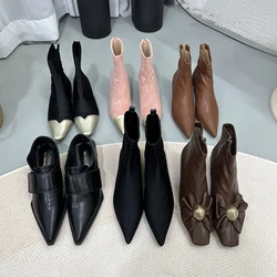 SUOJIALUN 2023 Winter New Women Ankle Boots Fashion Pointed Toe Ladies Elegant Short Boot Thin Low Heel Outdoor Dress Pumps Shoe