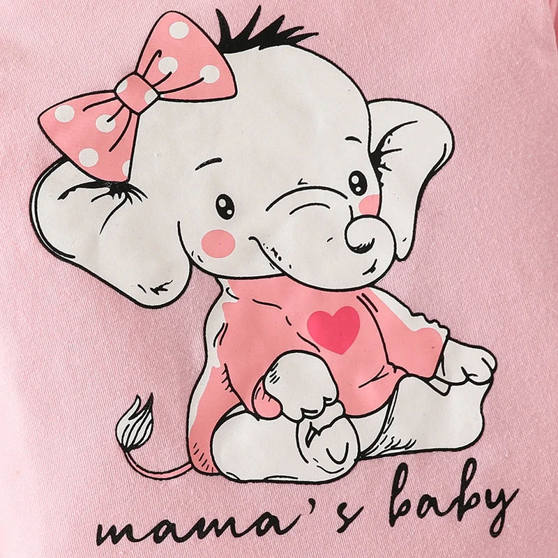 3PCS Baby Girl Sets Cartoon Elephant Printing Bodysuits Long Sleeve Onesies Top Elastic Waist Trousers Infant Outfit 0-18 Months