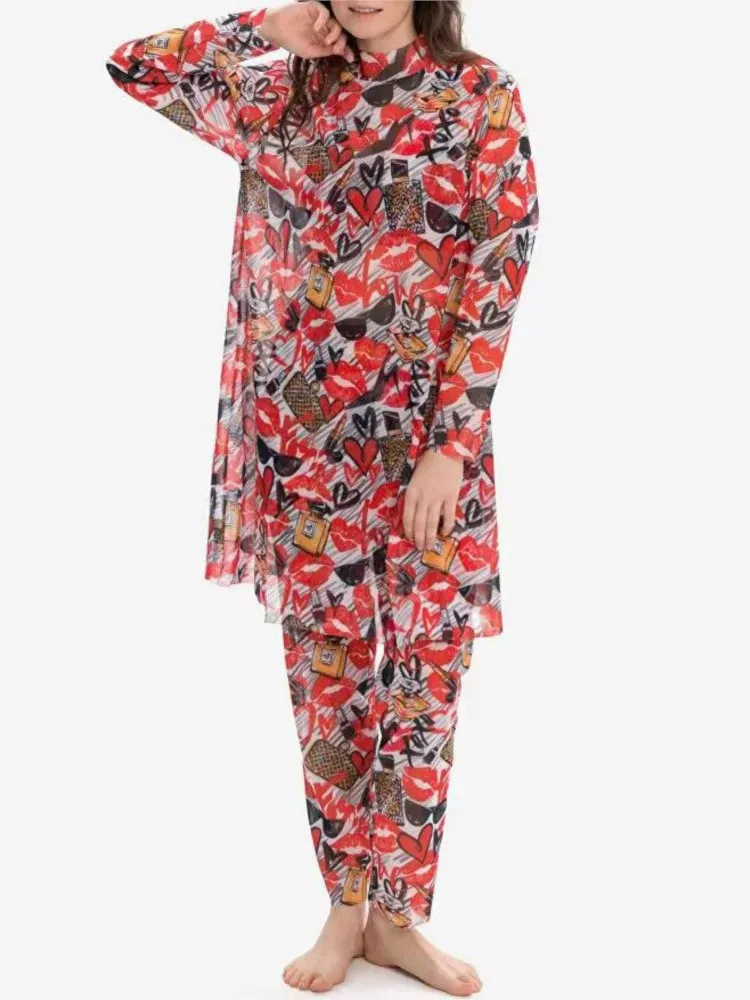 3-teiliger Retro-Bikini, bedruckt, modischer Badeanzug und Vertuschungshose, eng anliegend, Damen-Verband, Sommer, Strand, luxuriös, elegant, 2025