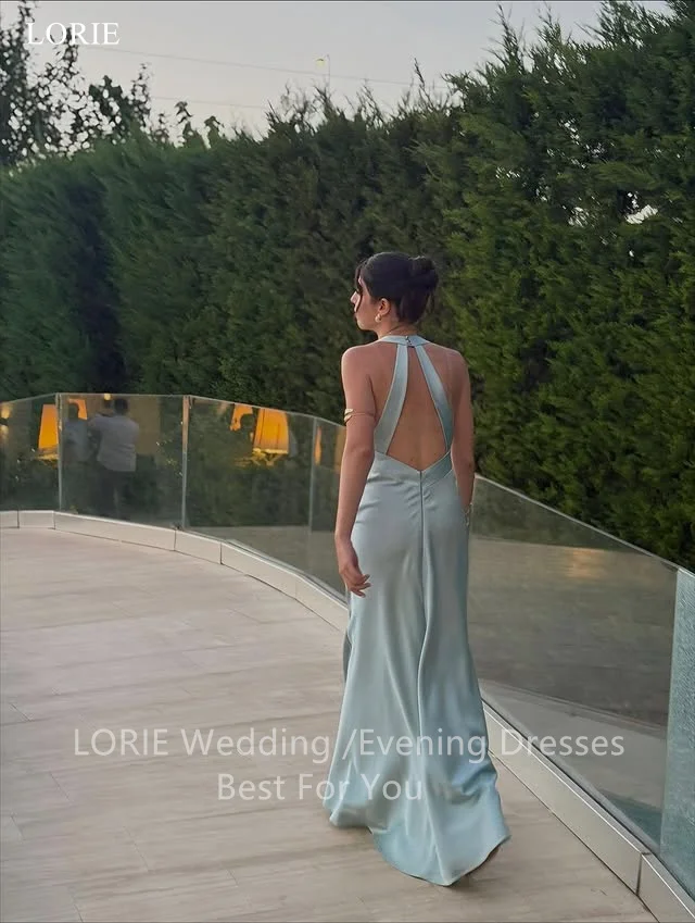 LORIE فساتين حفلات من الساتان بدون ظهر مثيرة بدون أكمام مع رسن للحفلات الراقصة ورقبة على شكل حرف V فستان حفلات حورية البحر مخصص