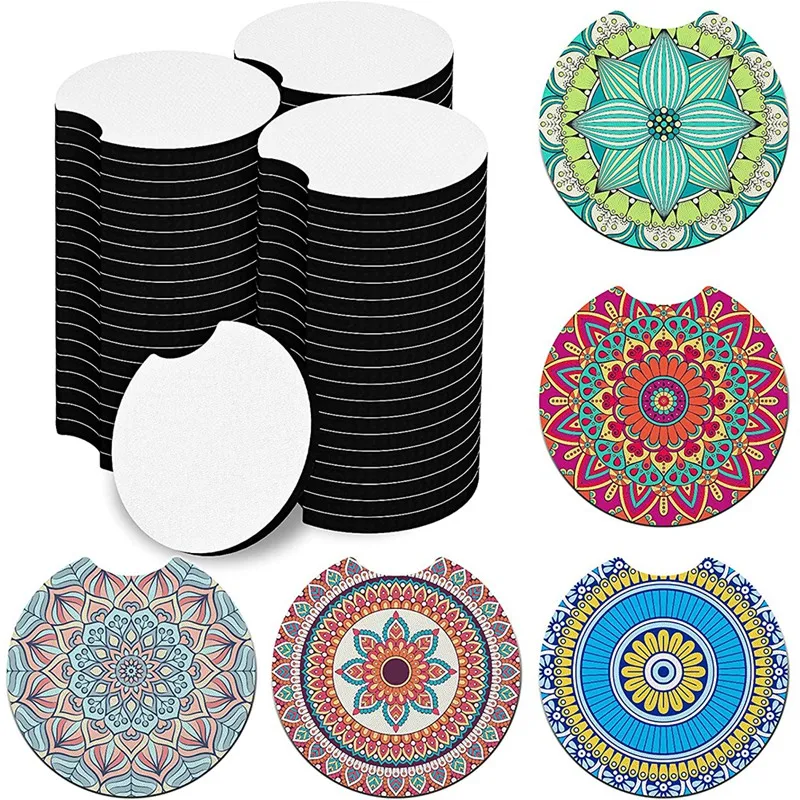 60 Pcs Of Sublimation Blank Car Coaster DIY Craft Hot Pressing Car Cup Holder For Beverage Water Absorption Auto Parts