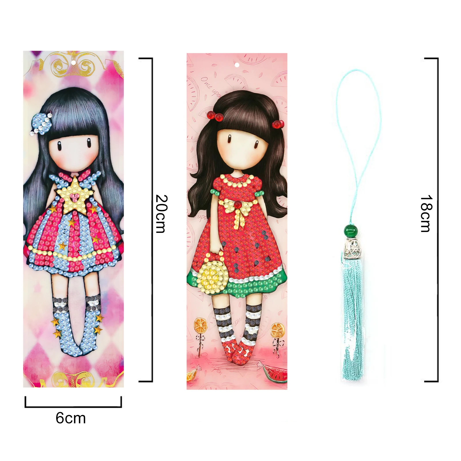 Cartoon Girl Bookmark PU Diamond Painted Bookmark 2-piece Set Diamond Embroidery DIY Gift Handmade Art