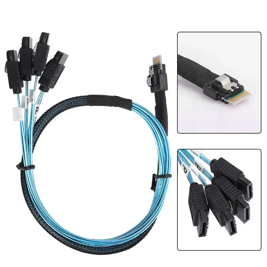 

MINI SAS 38Pin SFF-8654 to 4 SATA 3.0 7Pin 12Gbps Data Transmission Slim Line Server Host Target Hard Disk Fanout Raid Cable