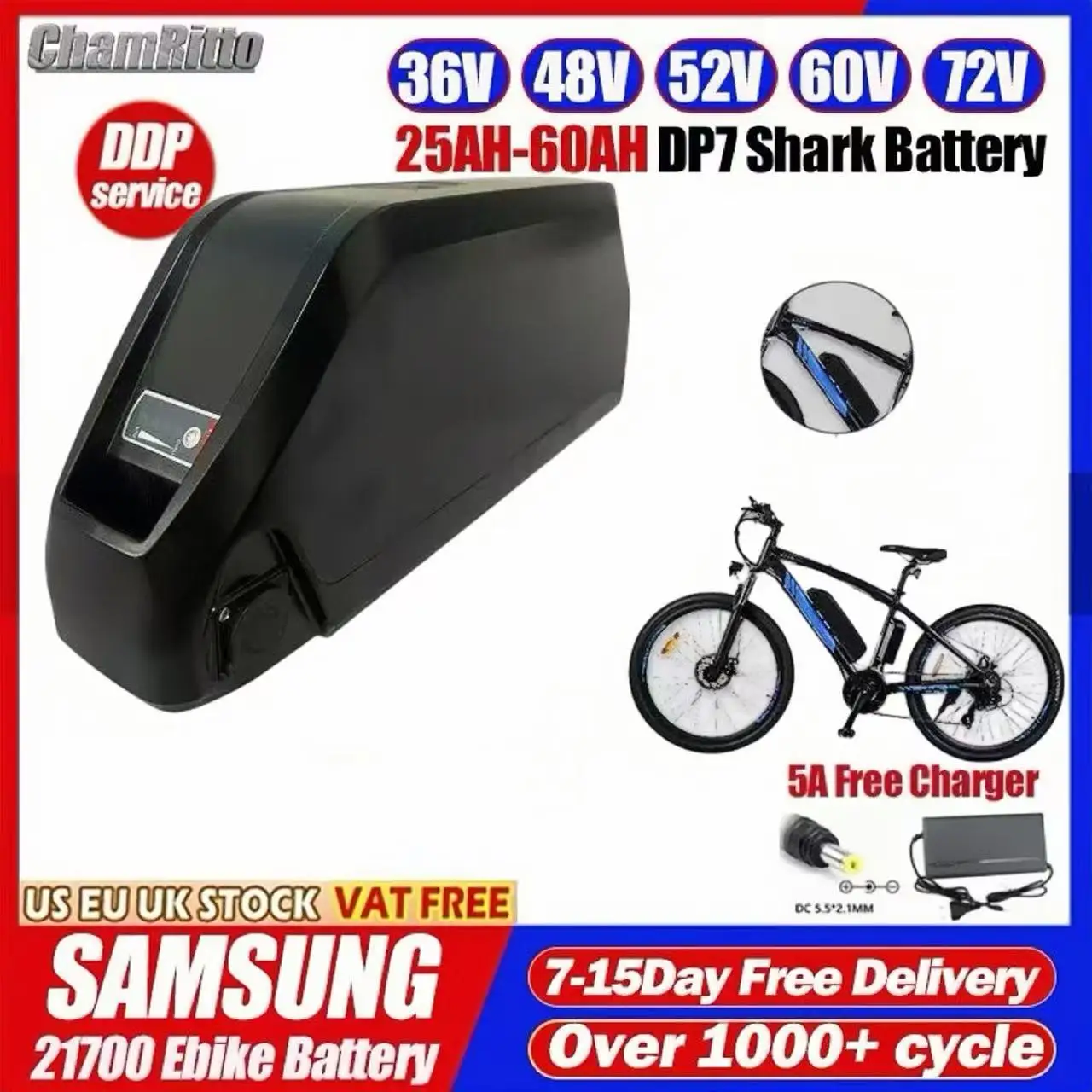 

36v48v52v Ebike cham-rider 30ah 40 45 50ah 60ah аккумулятор 60v72V электромобиль велосипед 21700 dp7 нижняя трубка 3000 Вт 2000 Вт аккумулятор