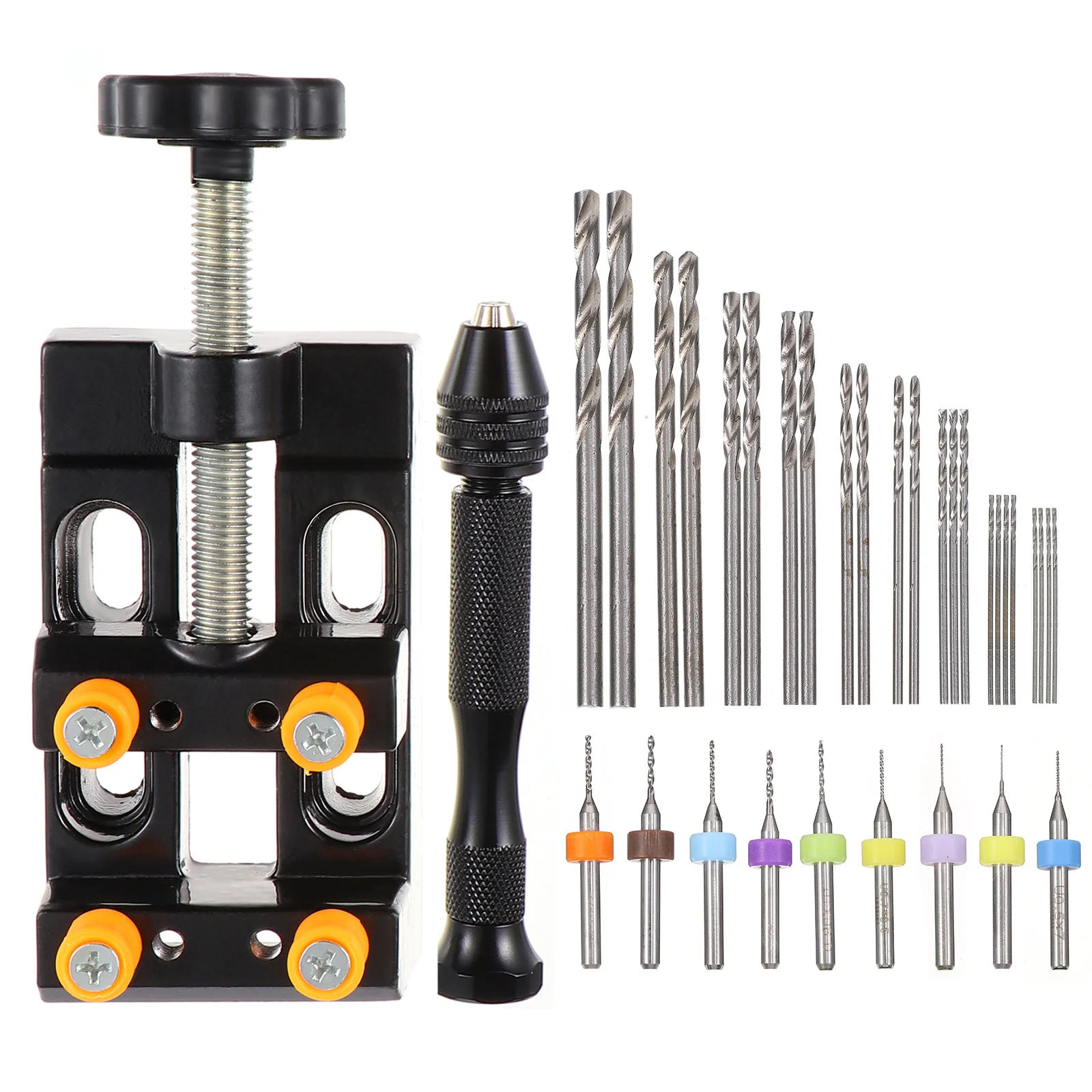 1Set Professional Hand Twists Drill Mini Drill Bit Kit Pin Vise Jewelry Woodworking Tools Durable Alloy Steel Pin Vise