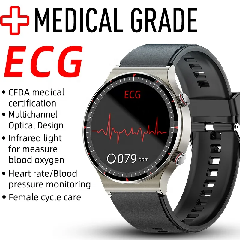 2022 ECG PPG Reloj Inteligente شاشة تعمل باللمس الكامل G08 ساعة ذكية مع الدم الأكسجين درجة حرارة الجسم ضغط الدم معدل ضربات القلب