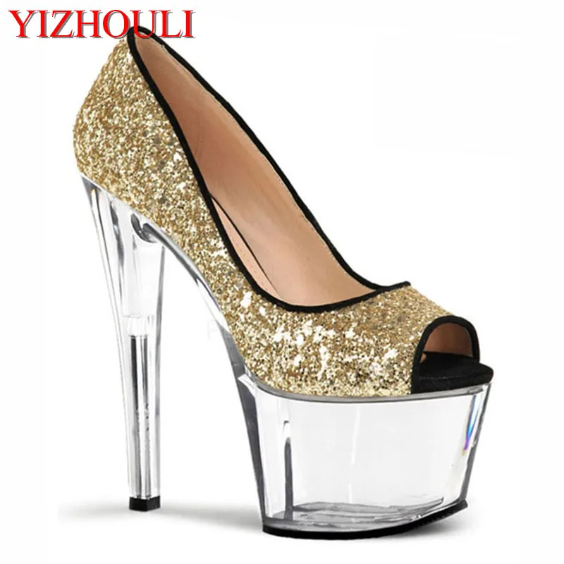 

17 cm sexy fashion heels, table transparent toe pump summer rhinestone/banquet dance shoes