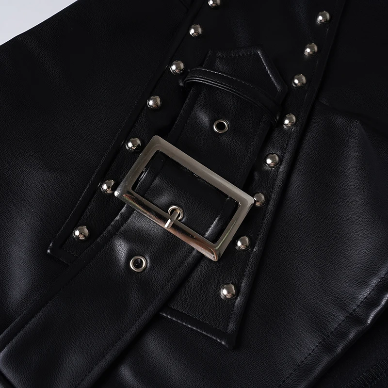 قاطرة نمط برشام حزام بولي Leather السراويل الجلدية الظلام الشرير ضئيلة منخفضة الخصر السراويل النساء 2025 الصيف موضة الشارع الشهير قيعان #6