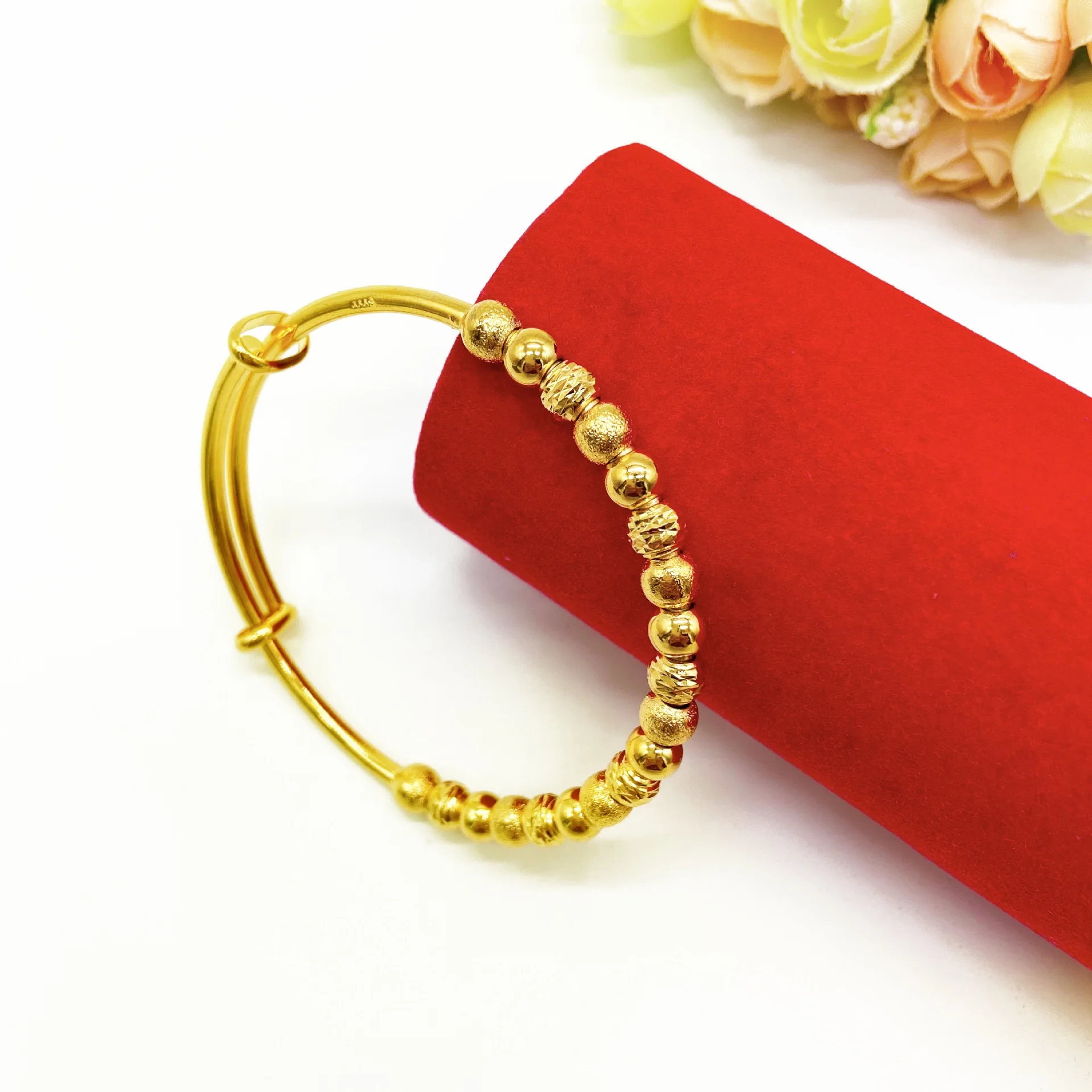 9999 24K Real Gold bangleNiche Premium Twist Push-Pull Half Studded Sand Half Glossy Twist Bracelet for Women Fine Jewelry