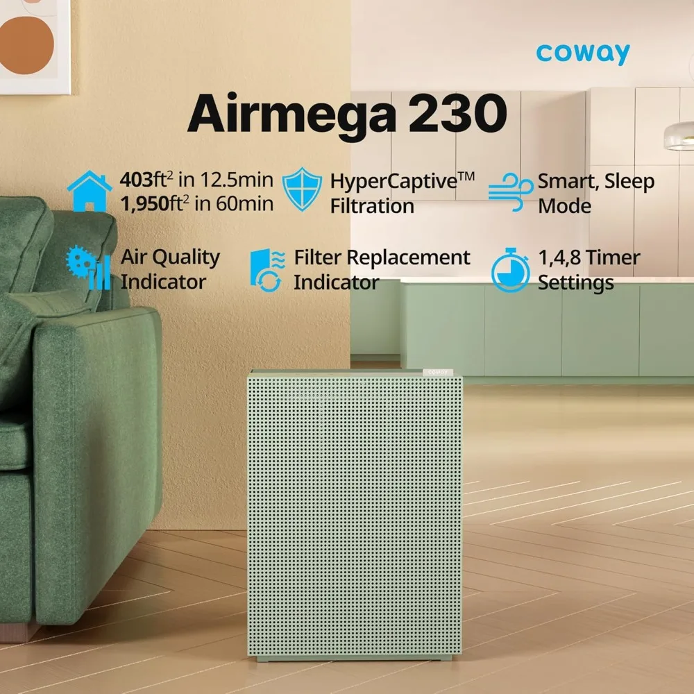 

Airmega 230 True HEPA Air Purifier with Air Quality Monitoring, Auto, and Filter Indicator, Sage Green