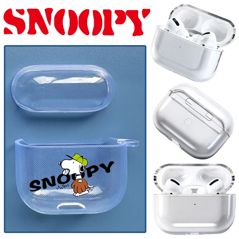 سنوبي حقيبة سماعة الاذن ل Airpods 3 4 Pro 2 الكرتون سماعة لاسلكية تعمل بالبلوتوث سماعة شل شحن غطاء شفاف مقاوم للصدمات