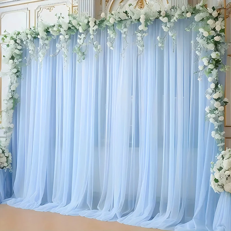 Hellblauer Transparenter Tüll-Hintergrundvorhang - Mit Tunnelöffnung oben, Geeignet für Hochzeiten, Geburtstage und Allgemeine Anwendungen. – Detail 1