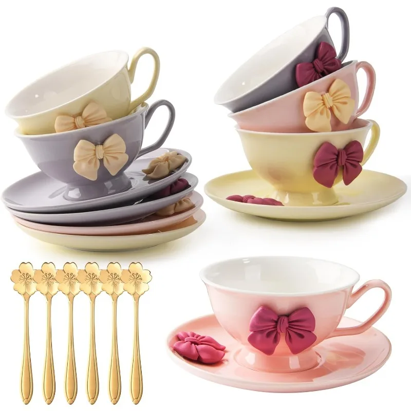 Imagem -04 - Xícaras e Pires Conjunto de Canecas Copos de Abóbora Chá Xícara com Guarnição Dourada Colher Dourada Bone China Peça 18 7.7oz