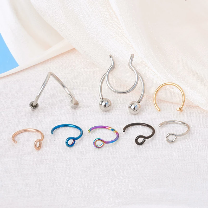 10pc Women Men Fake Piering Nose Ring Earrings Fashion punk Non Piercing Clip Stainless Steel Perforation Septum Body Jewelry