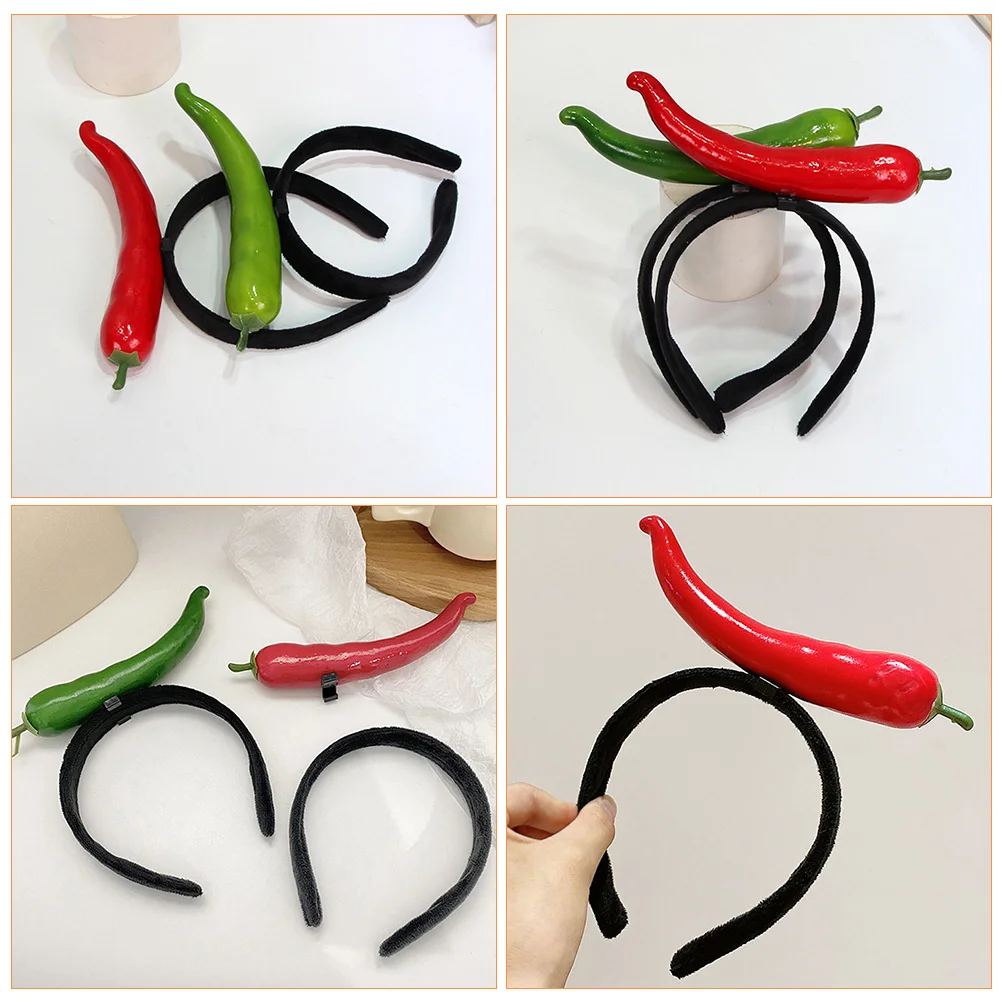 

2PCS Vegetable Pepper Hairbands Vegetable Headband Lovely Hair Decor for Kids Adults Party Headdress Hair Decor
