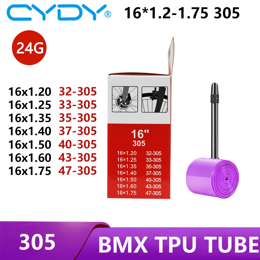 24G CYDY TPU Bike Inner Tube Camera 16 ”305 16x1.2 1.25 1.35 1.4 1.5 1.6 1.75 Inch Valve 45mm BMX Bicycle Tire Pneu Cycling Tyre