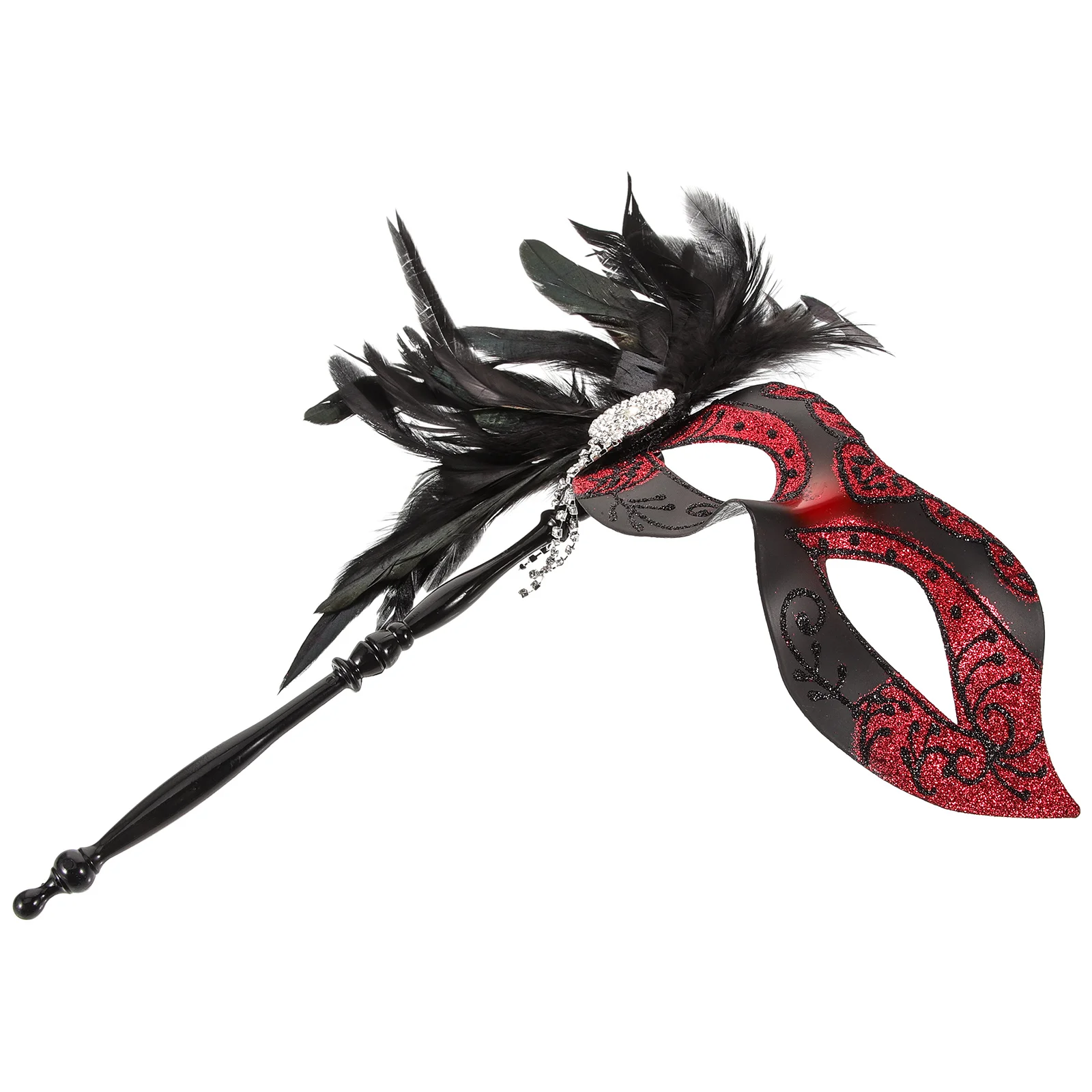 

Half Face Vintage Masquerade Carnival Halloween Party Mask Costume Accessory Handheld Tassel Plume Decorative Festival Mask For