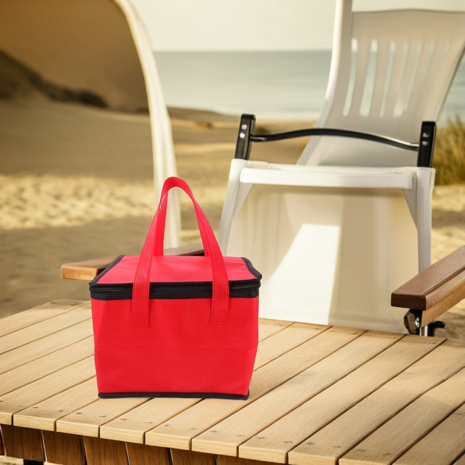

Insulated Food Delivery 7 Inch Red Thermal Bag for Seafood Cake Pizza Warm Cooler Catering Bag Non Woven Aluminum Foil