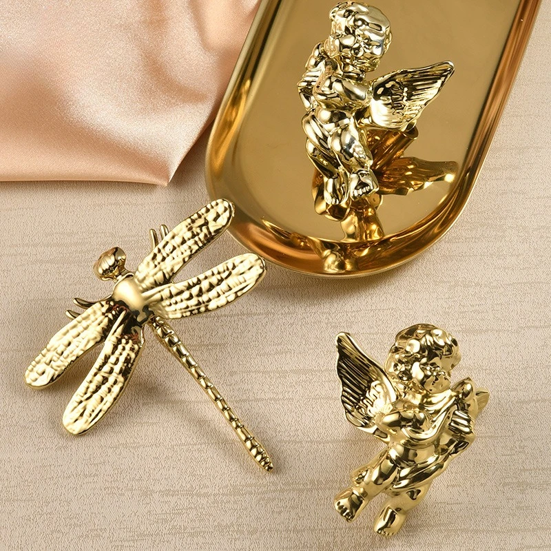 Creative Wardrobe Angel Shaped Brass Pull Style Children's Room Cabinet Door Dragonfly Knob Personalized Drawer Handle