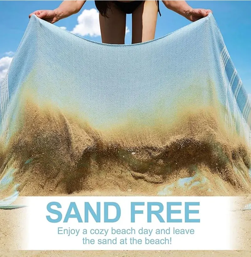 Türkisches Strandtuch, 100 x 180 cm, 100 % Baumwolle, sandfrei, schnell trocknend, extra groß, leicht, für Reisen, für Erwachsene, Strandtuch – Detail 8