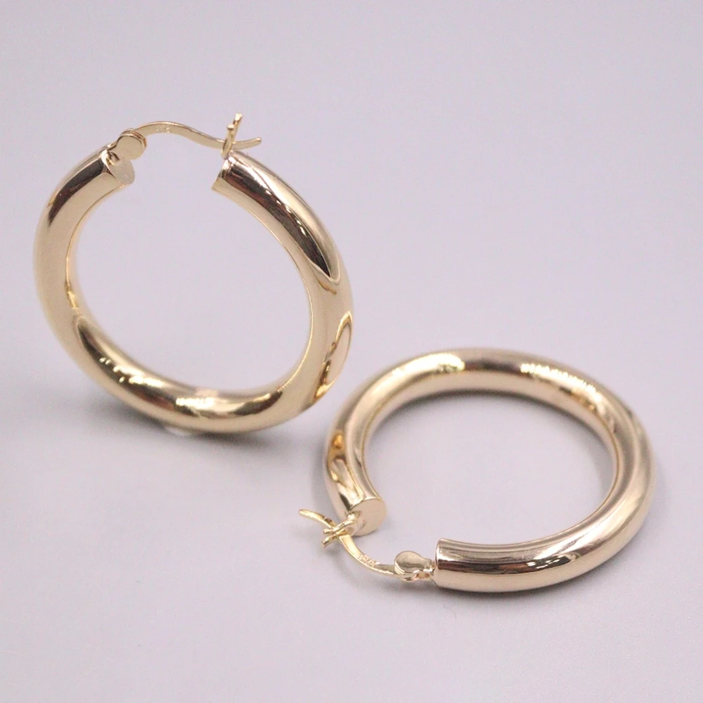 

Real Solid 925 Sterling Silver Hoop Women Lucky Yellow Glossy Round Column Earrings