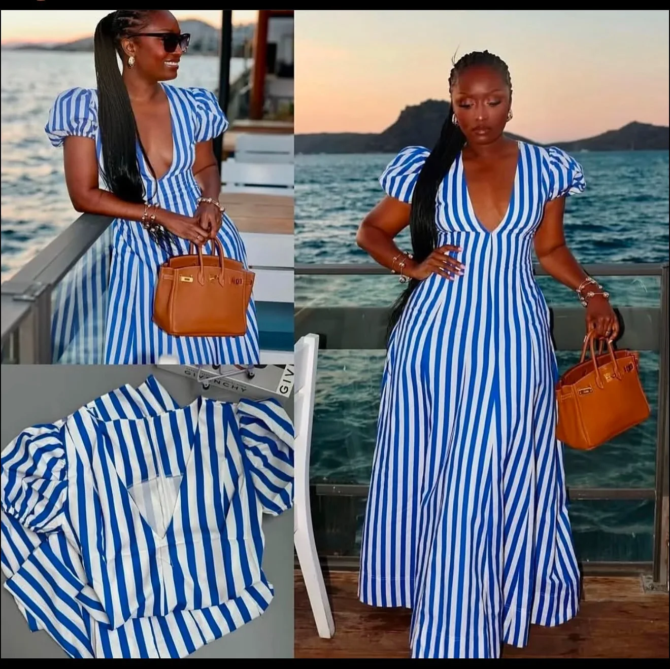 ผู้หญิงลายพิมพ์คอวีเซ็กซี่เข้ารูปพอดีกระโปรงยาวสวิงใหญ่แขนฟอง 2025