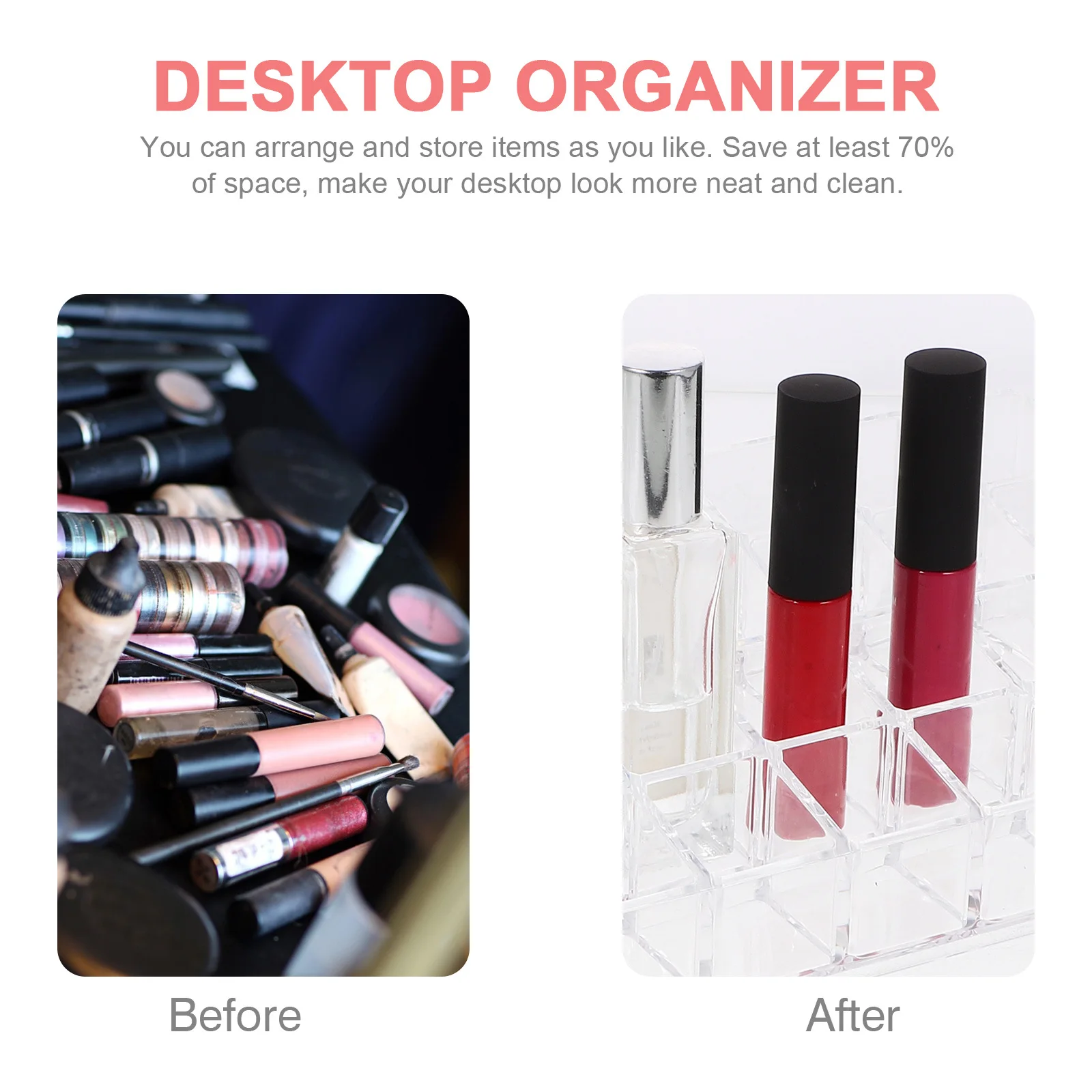 

36-Slot Lipstick Organizer Transparent Makeup Storage Rack Desktop Holder Large Capacity Eyebrow Pencil Organizer Lip