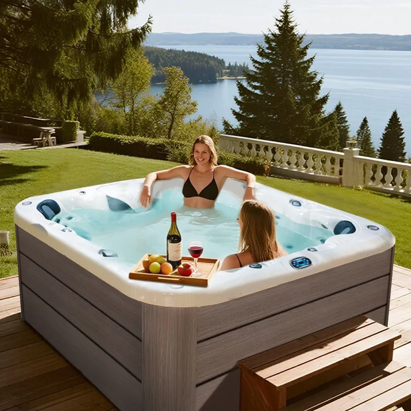 Inflatable Acrylic Relaxing Massage Pool, 130 Jet Portable Hot Tub Spa, Heated Whirlpool for Garden & Terrace