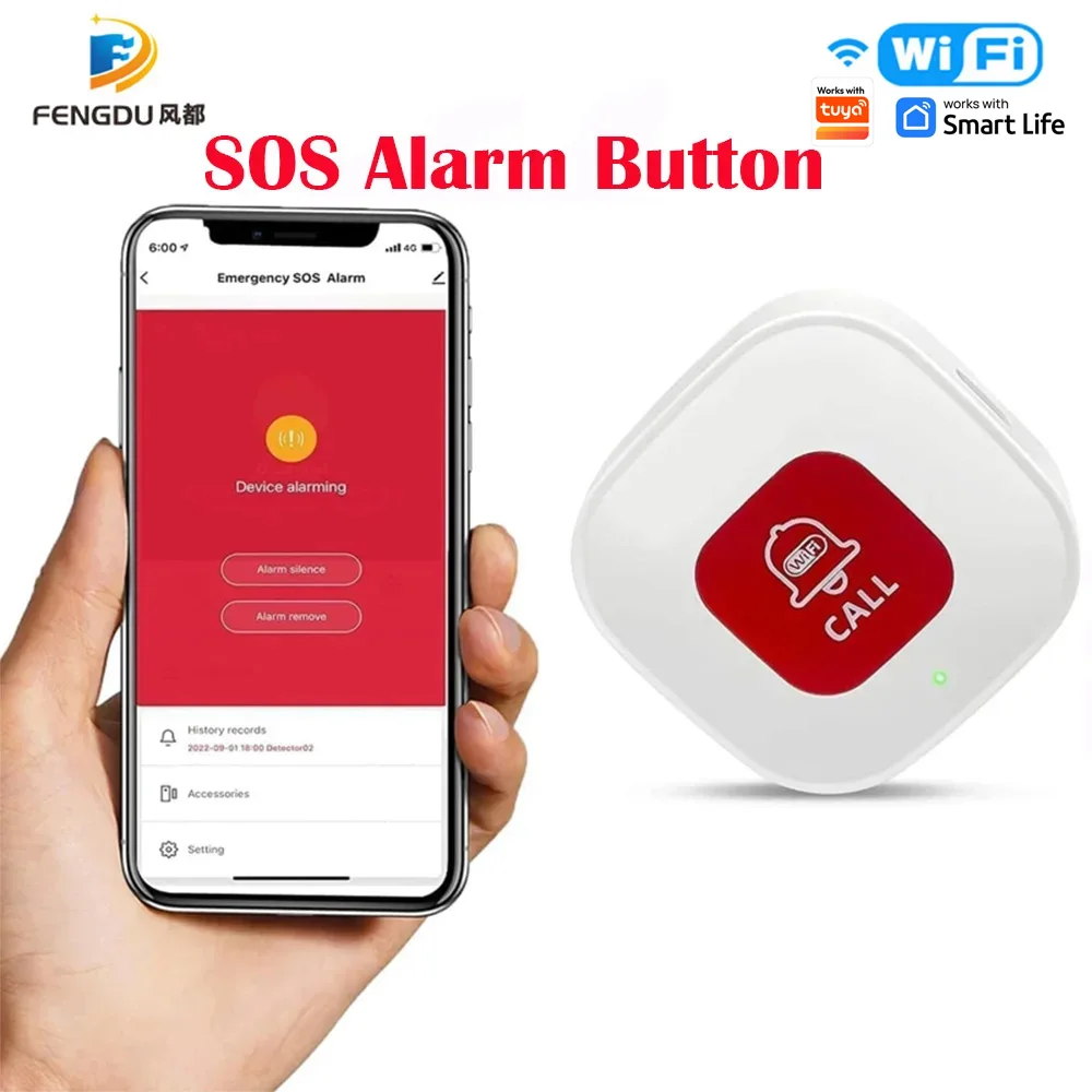 

WiFi Caregiver SOS Call Button Elderly Home Monitoring Pager Notification Seniors Alert System Works Tuya App Independent Alarm