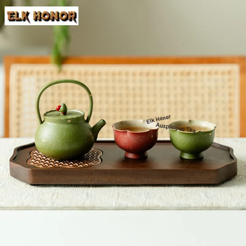 

Green Tangerine Gold Sprinkle Travel Tea Set Kit Elegant 1 Pot 2 Cups Tea Maker Organizer Portable Outdoor Handbag Supplies