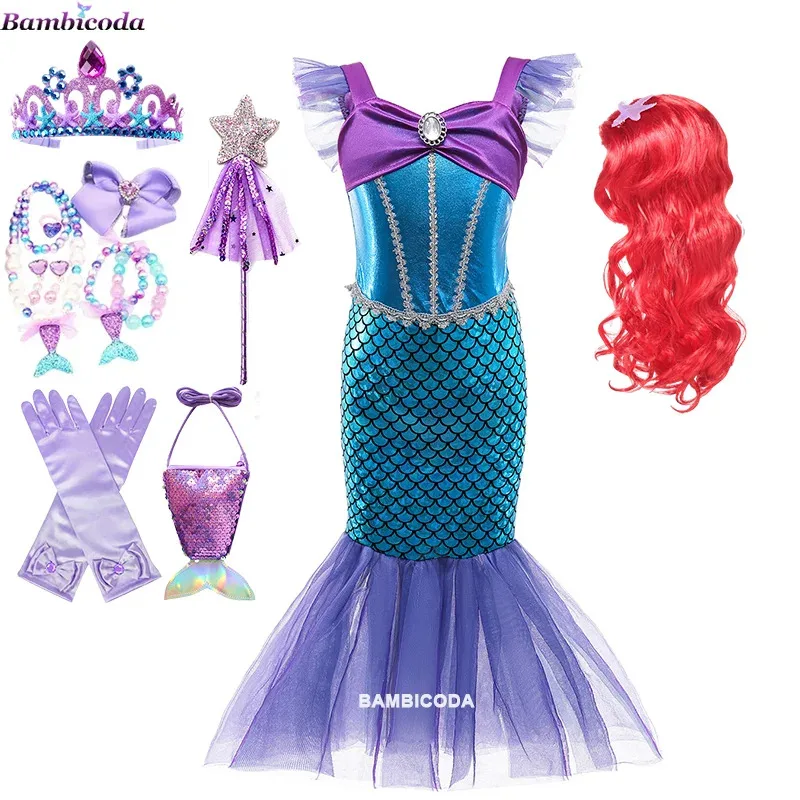 

Little Mermaid Ariel Princess Costume Kids Purple Dress For Girls Cosplay Children Carnival Birthday Party Mermaid Dress