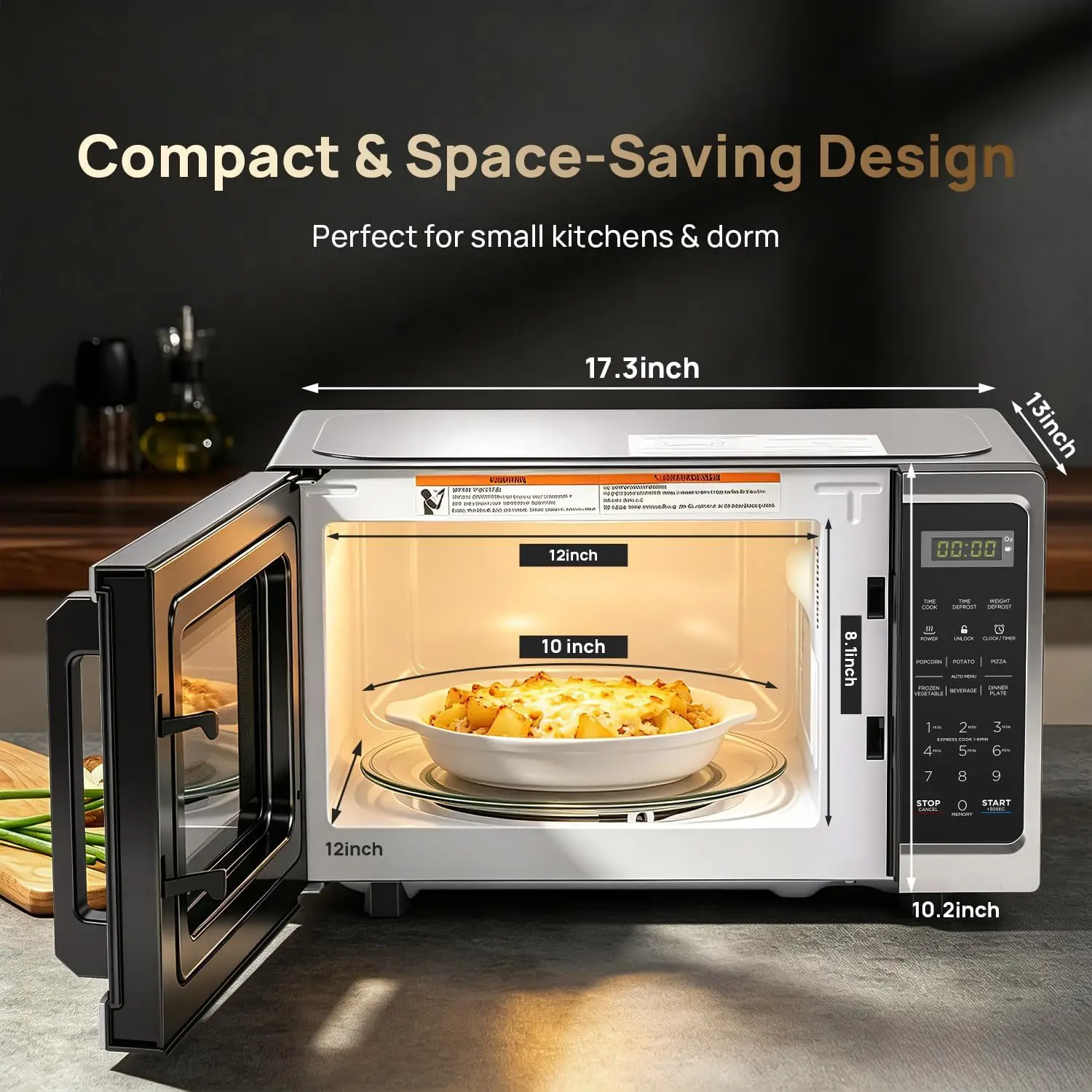 Compact 0.7 Cu. Ft. Countertop Microwave Oven, 700 Watts with LED Lighting, Turntable, and Child Lock, Easy-Clean Interior, Blac