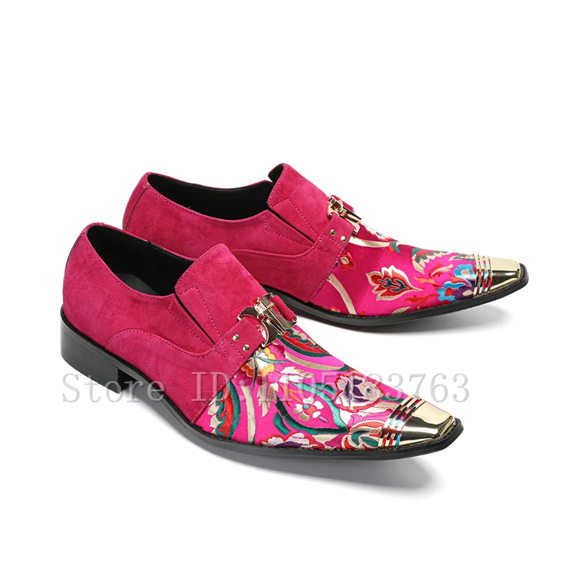 

Genuine Leather Embroidery Men Casual Business Shoes Luxury Design Metal Buckle Decor Square Toe Flats Loafers