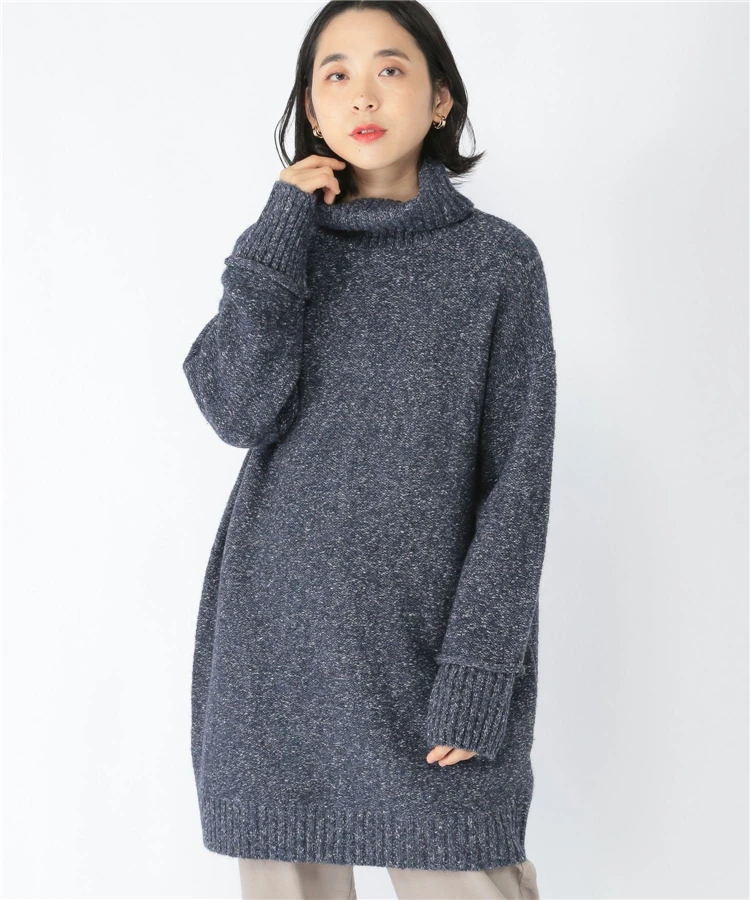 

High Ne Long Sve Woolen Sweater Basic Sle Mid-Length New Arrival Autumn Winter Season Pure Color Knitted Loose Fit Wom...
