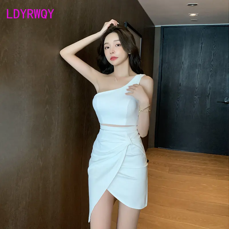 

Night club oblique shoulder slit irregular dress temperament show belly slim bag buttock female sexy women's night