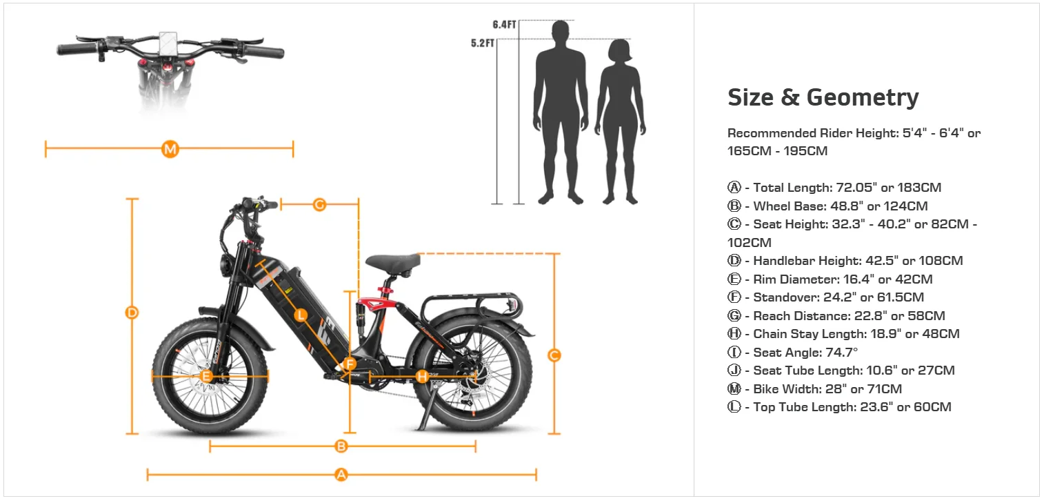 JYF Eahora Juliet 2 e-bike 250W brushless motor 52V/60Ah lithium battery 20 * 4 tires 100-110 miles per charge digital display view 6