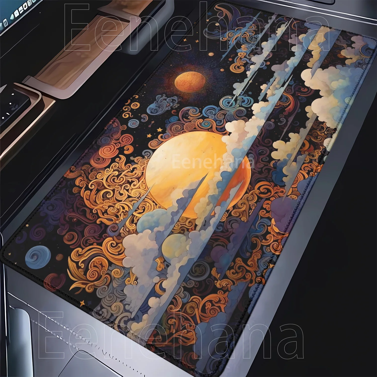 Gaming-Mauspad, Vollmond und Nacht, Cloud-Overlock, rutschfestes Spiel-Mauspad, Computertastatur, HD-Druck, 400 x 900 mm, XXL-Schreibtischunterlage