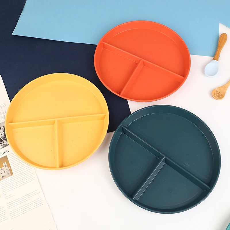 1Pc Divided Dish In 3 Diet Reusable Round Dinner Plate Kitchen Dinnerware Portion Plates For Adults 3 Compartments Microwave image 5