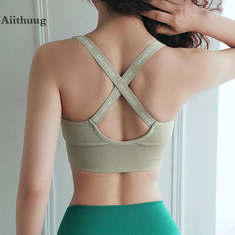 

Aiithuug Crisscross Sexy Back Yoga Bra Zipper Front Bounce Control Jogging Running Bras Gym Bra Fitness Workout Tops Wide Straps