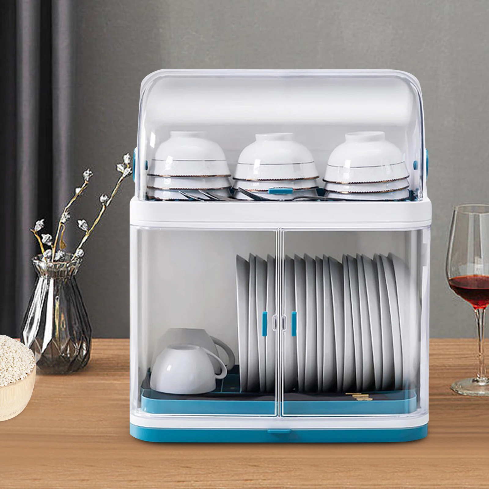 

2 Tier Dish Drying Rack Drain Board Drain Board w/ Lid Plastic Cover, Drying Rack Storage Case for Kitchen Countertop NEW