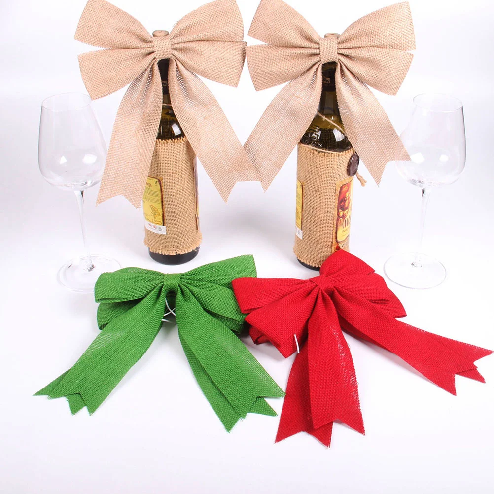 2 Pcs Christmas Garland Gift Wrapping Bowknot Wedding Party Props Decor Decorate Burlap Jute Hessian Tie