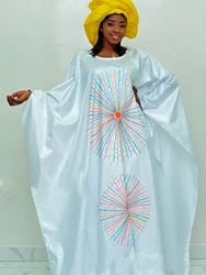 Original White Bazin Riche Dress from Senegal - Elegant Women's Party Dress with Dashiki Robe - African Style